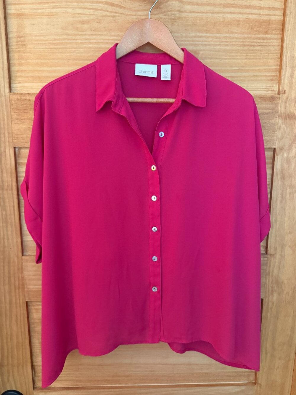 Chicos Hot Pink Flowy Oversized Buttoned Front Tunic Top Women's size 0/ Small